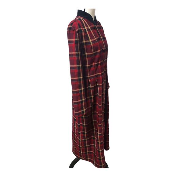 MHM Vintage Long Red Black Plaid Maxi Double Breasted Homestead Button Dress - Picture 6 of 9